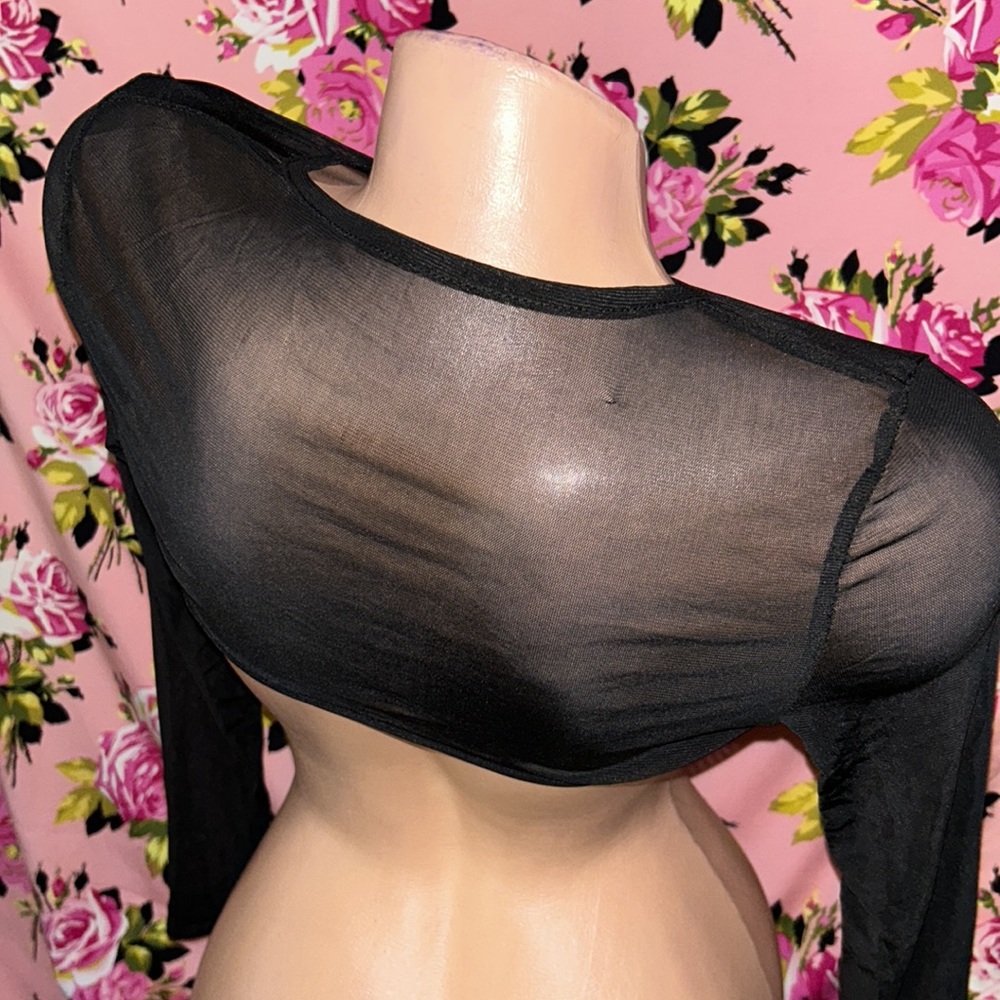Black mesh sheer buckle top sleeves arm cover up rave festival bolero mesh D3 - Picture 7 of 7